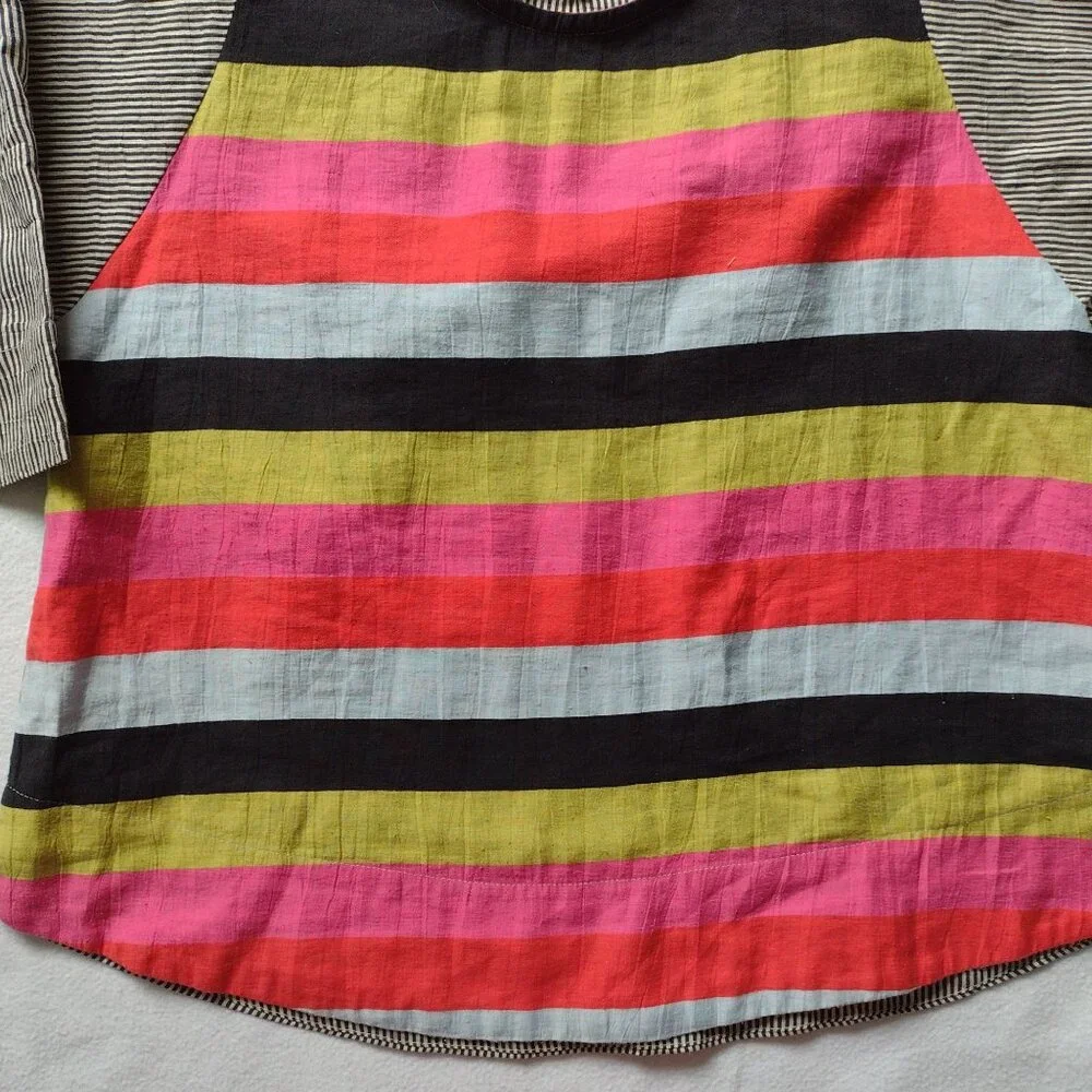 Alembika Mixed Striped Relaxed Fit Blouse S Linen Cotton Blend Vibrant Top - Picture 5 of 11